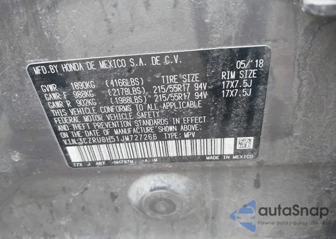 2018 Honda Hr-V Ex z USA, uszkodzony, nr VIN 3CZRU6H51JM727266